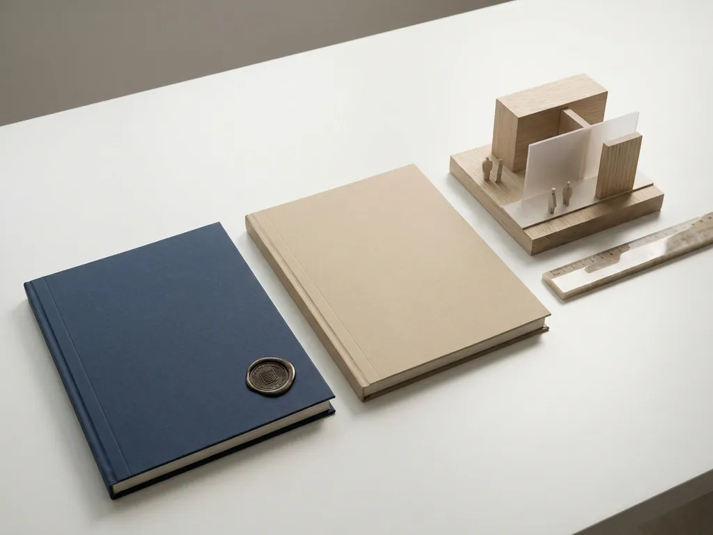 Twee juridische documenten naast elkaar op wit bureau, één voorzien van officieel zegel, met architectuurmaquette op de achtergrond.